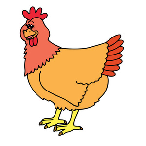 可爱的卡通母鸡在白色背景为儿童版画, t恤, 彩色书, 有趣和友好的