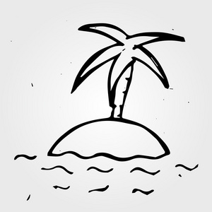手绘荒岛, 棕榈树和海照片
