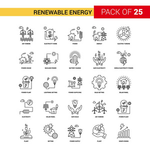 可再生能源黑线图标25 业务大纲图标集
