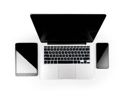办公桌带笔记本电脑, 数码片和智能手机