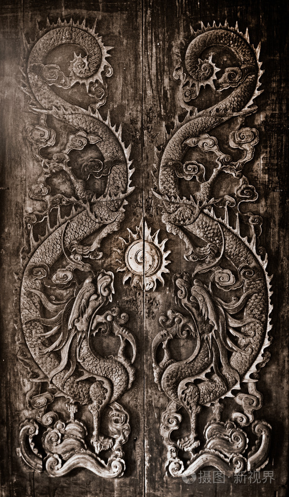 仿古木门,造型龙神