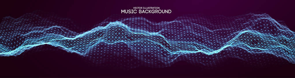 音乐抽象背景蓝色。音乐均衡器, 用音乐波显示声波, 音乐背景均衡向量