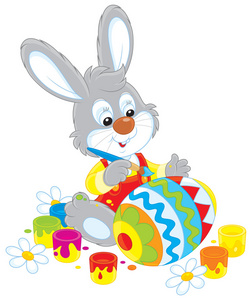 兔子描绘一个复活节彩蛋