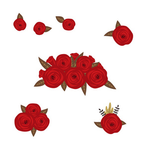 红色玫瑰的向量集。简单花束