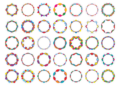 抽象色彩扭曲的圆形框架设置明亮的节日设计元素。矢量插图