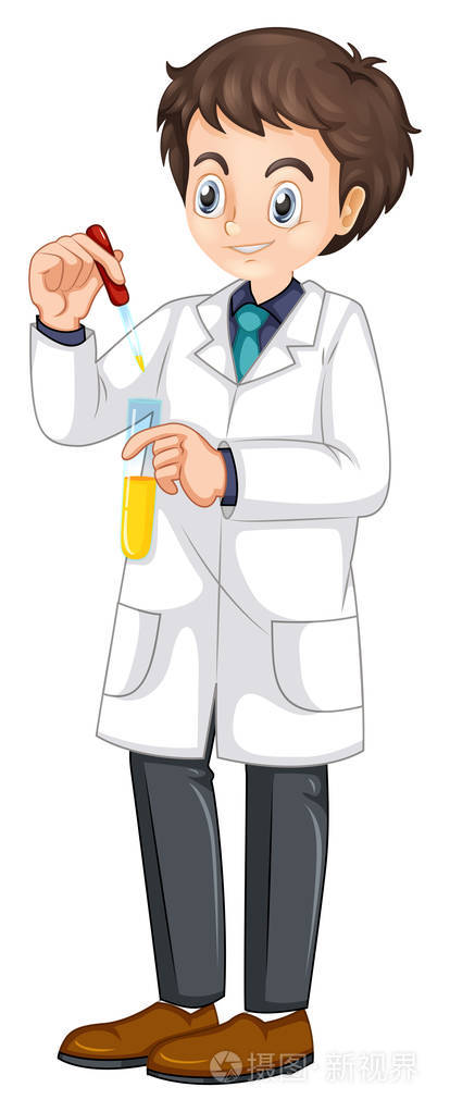 科学家拿着试管在白色背景上