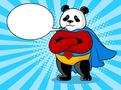 熊猫超级英雄流行艺术矢量插画