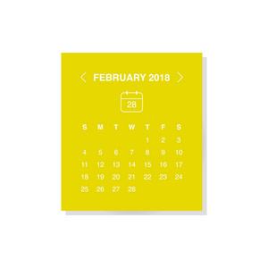 基于黄色背景的2018年日历2月月矢量插画设计