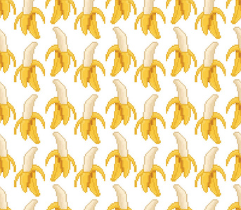 香蕉向量无缝模式。新鲜的黄色香蕉串。像素艺术