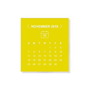 基于黄色背景的2018年日历11月月矢量插画设计
