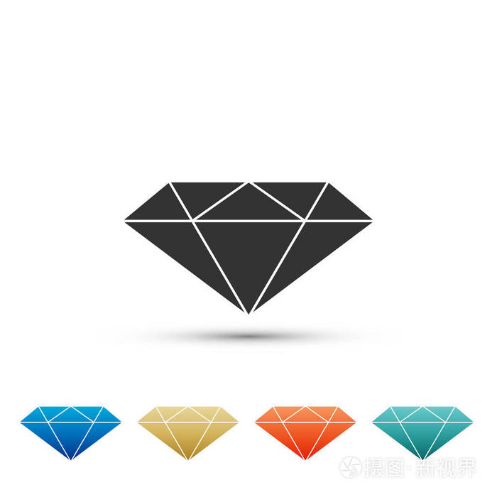 在白色背景查出的钻石符号.首饰符号.宝石石.在彩色图标中设置元素.