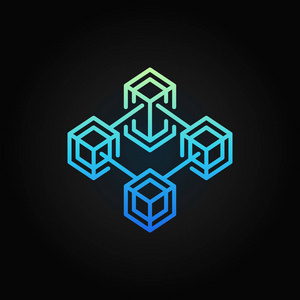 区块链矢量彩色线性加密图标或徽标照片