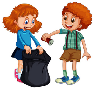 男孩和女孩捡垃圾