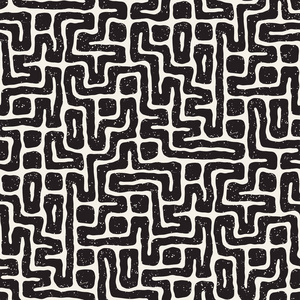与迷宫线路的无缝模式。单色抽象又脏又臭的背景。矢量手绘制的迷宫