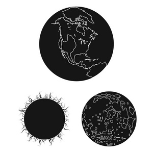 行星的太阳系的黑色图标集合中的设计。宇宙与天文学矢量符号股票网页插图