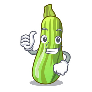 竖起大拇指新鲜有机西葫芦在卡通碗矢量插图照片