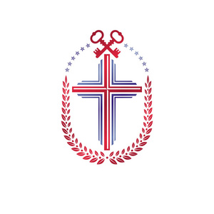 基督教十字装饰会徽在白色背景上照片