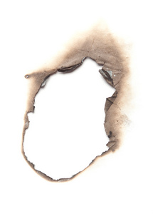 烧焦的纸张被隔绝在白色背景上照片