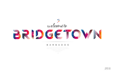 欢迎来到布里奇敦巴巴多斯卡和字母设计彩色彩虹色彩和排版图标设计