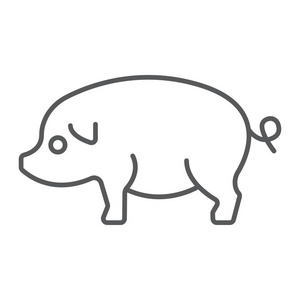 猪瘦线图标, 农业和农业, 猪肉肉矢量图形, 一个线性模式白色背景, eps 10