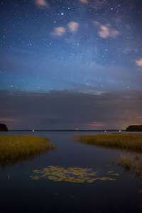 湖岸边的星空夜空