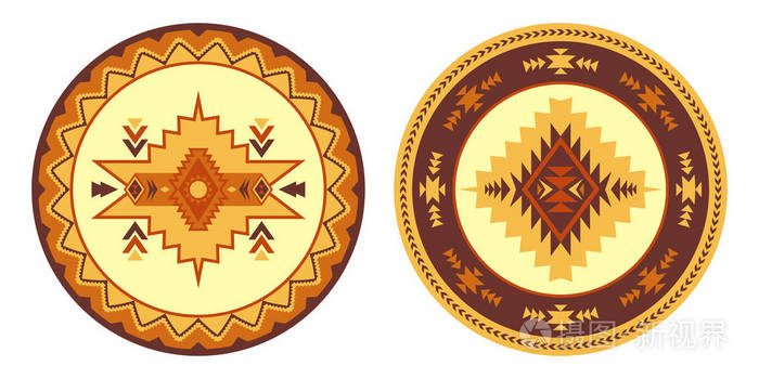 民族装饰元素.圆形装饰图案.美国西南地毯, 纳瓦霍印刷