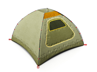 在白色背景上隔离的露营帐篷。3d 插图