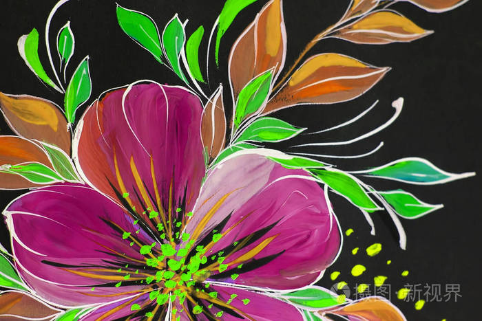 花例证在黑色背景 油画 印象派风格 花卉绘画 帆布 艺术家照片 正版商用图片06pzfh 摄图新视界