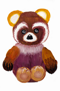 儿童图画。白色隔离背景下的软泰迪熊玩具画肖像