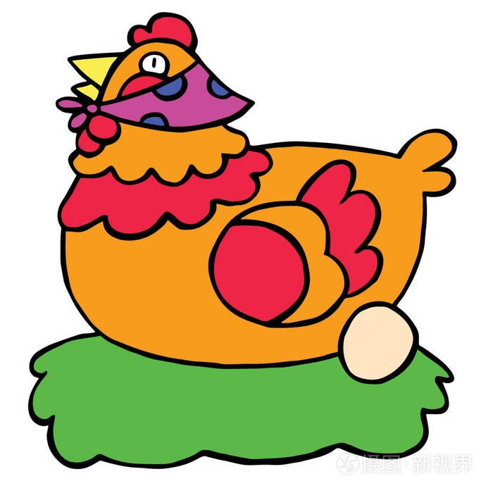 可爱的卡通母鸡在白色背景为儿童版画, t恤, 彩色书, 有趣和友好的