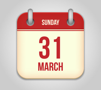 矢量日历应用程序图标。3 月 31 日一天复活节 2013