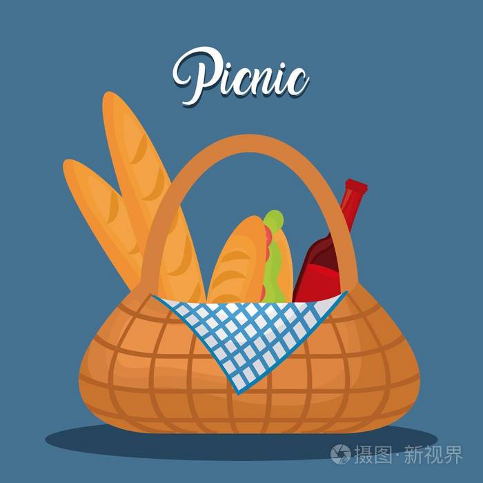 野餐篮与小吃设计插画-正版商用图片06qb9x-摄图新视界