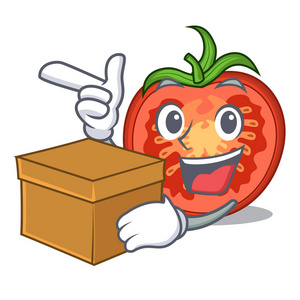 盒卡通西红柿切片在砧板上
