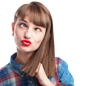 斜视眼滑稽斜视眼的女人照片