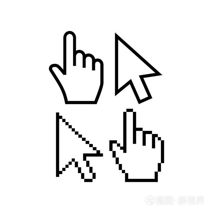 箭头 poiner 光标图标, 失真和常规, 白色填充颜色插画-正版商用图片
