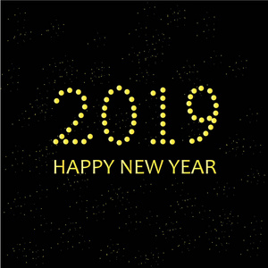 版式横幅金色新年快乐 2019, 祝贺卡上黑色股票矢量插图设计元素的网页, 为打印