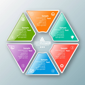 矢量抽象 3d 纸信息图表元素。六角形图表