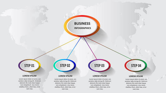 抽象业务3d 图表以彩色椭圆的形式通过线条和步骤相互连接。Eps 10