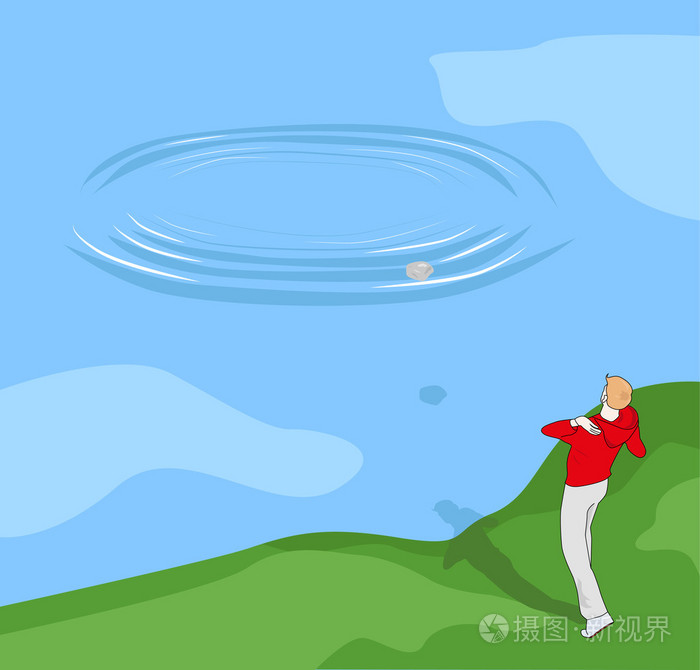 男孩扔入水中的石头