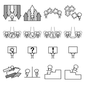 一套卡通简单线字符在业务观念概念的多样性行动中矢量图形 design6