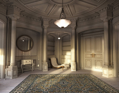 皇家宴会厅的内部卡通童话场景的城堡内部童话式的放置,公主,公主