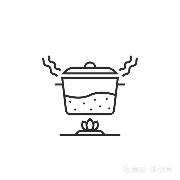 白色的蒸汽图标简单的黑色薄线平底锅插画-正版商用图片06ququ-摄图新