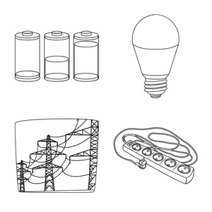 电和电标志的矢量例证。收集电力和能源矢量图标的股票