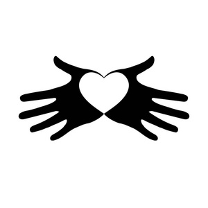 手爱心浪漫概念徽标.手上的心图标照片