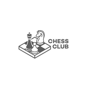 国际象棋俱乐部徽标设计模板的线性样式。向量例证