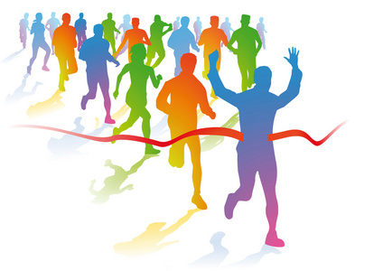 自行车和跑步赛跑者在为马拉松训练期间运行在公园里跑狂欢节海报集合