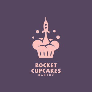火箭蛋糕标志设计模板。向量例证