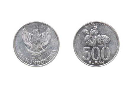500印度尼西亚盾硬币 (2003) 被隔绝在白色背景上照片