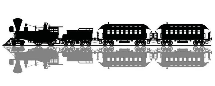 美国野生西部蒸汽列车的黑色剪影
