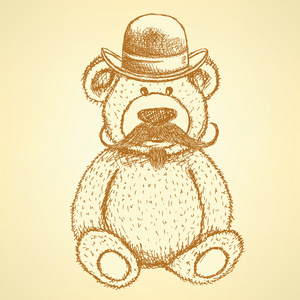 素描与矢量背景的胡子，戴着帽子的泰迪熊